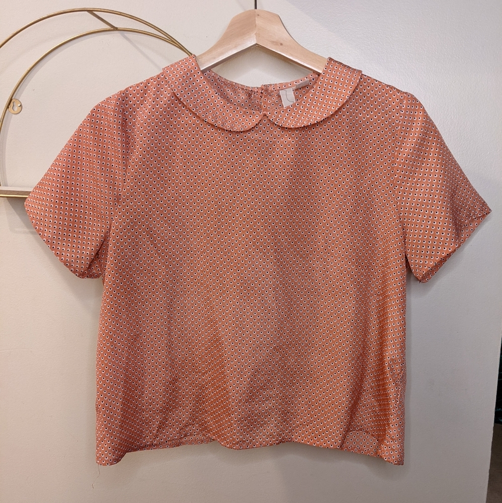 PeterPan Collar Orange w/white dots Bow Blouse